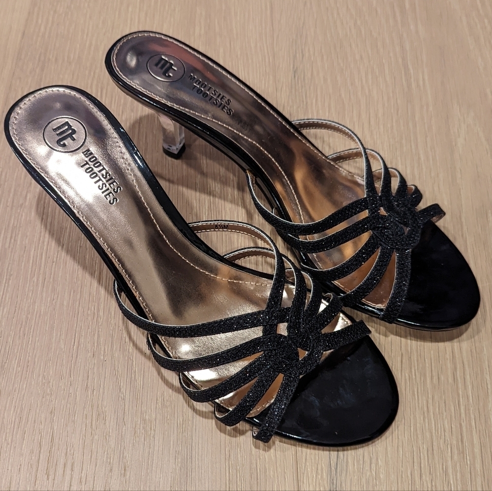 Women's Black Strappy Kitten Heels